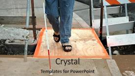  Presentation with blind - Slides with white cane - blind woman navigates through construction background and a coral colored foreground