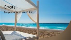  Presentation with beach - Slide deck featuring white canopy on the beach background and a light blue colored foreground