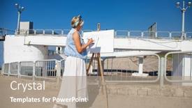 Presentation with canvas - PPT theme featuring white-canvas-on-a-wooden background and a coral colored foreground