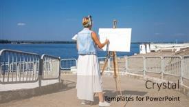  Presentation with canvas - PPT theme enhanced with white-canvas-on-a-wooden background and a coral colored foreground