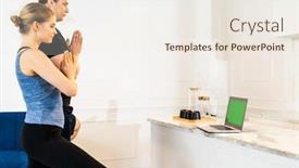  Presentation with healthy living - Beautiful slide set featuring white-caucasian-fit-sporty-couple backdrop and a sky blue colored foreground