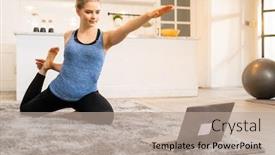  Presentation with healthy living - Audience pleasing PPT theme consisting of white-caucasian-fit-sporty-woman backdrop and a coral colored foreground