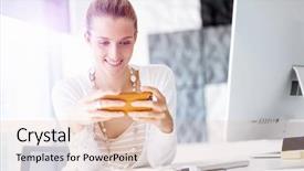  Presentation with office desk reception - Amazing slide set having white cell - attractive office worker sitting backdrop and a lemonade colored foreground