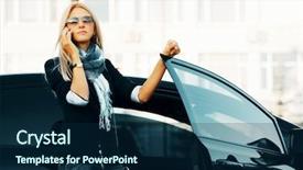  Presentation with black female - Colorful PPT theme enhanced with white cells - fashion businesswoman calling on cell backdrop and a navy blue colored foreground