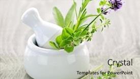  Presentation with healing - Theme enhanced with white ceramic mortar and pestle background and a mint green colored foreground
