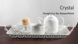  Presentation with tea - Slides featuring white ceramic tea set on wooden table background and a light gray colored foreground