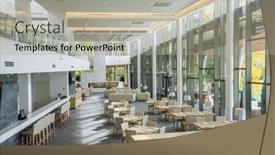  Presentation with chairs - Slide deck with white-chairs-standing-around-square background and a mint green colored foreground