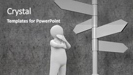  Presentation with character - Beautiful slide set featuring 3d signpost - white character choosing direction backdrop and a gray colored foreground