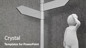  Presentation with character - Beautiful slide deck featuring 3d signpost - white character choosing direction backdrop and a gray colored foreground