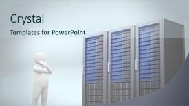  Presentation with towers - Presentation design enhanced with white character thinking against three background and a sky blue colored foreground