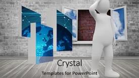  Presentation with window frame - Slide set featuring white character thinking against window background and a light gray colored foreground