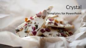  Presentation with dark homemade chocolate bars - Slides having white chocolate bark with almonds background and a light gray colored foreground