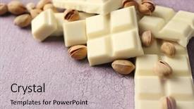  Presentation with chocolate nuts - Slide set with white chocolate pieces with nuts background and a light gray colored foreground