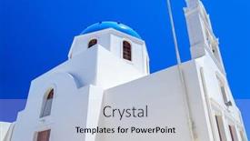  Presentation with greece blue - Amazing theme having white-church-with-blue-dome backdrop and a lemonade colored foreground