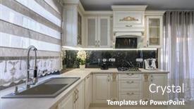  Presentation with white house - PPT theme having white-classic-cozy-kitchen background and a gray colored foreground