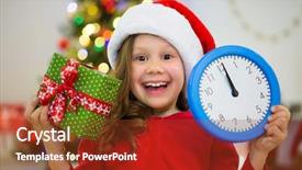  Presentation with hands holding a tree - Slide deck consisting of white clock background christmas tree background and a tawny brown colored foreground