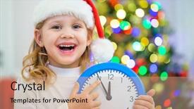  Presentation with hands holding a tree - Colorful slide deck enhanced with white clock background christmas tree backdrop and a coral colored foreground