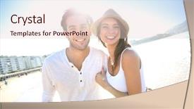  Presentation with fun meeting - Presentation design featuring scientist making research over dna background and a light blue colored foreground