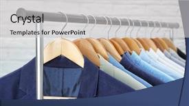  Presentation with rail - PPT theme with white clothes - male jackets and shirts hanging background and a light gray colored foreground