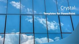  Presentation with modern building - Cool new slide deck with white-clouds-reflections backdrop and a teal colored foreground