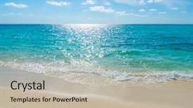  Presentation with calm sea - Presentation theme having white clouds with blue sky background and a mint green colored foreground