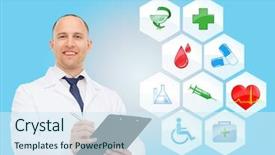  Presentation with medical profession - Slide deck consisting of white coat over blue background background and a cool aqua colored foreground