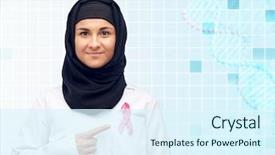  Presentation with dna cancer - Slide deck featuring white coat with pink breast background and a sky blue colored foreground