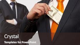  Presentation with corruption - Slide deck having white collar - businessman putting money in suit background and a wine colored foreground