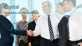  Presentation with successful - Slides having white collar - photo of successful associates handshaking background and a  colored foreground