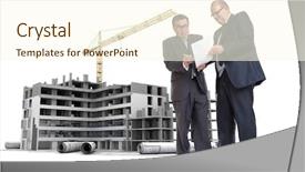  Presentation with under construction - Colorful slide deck enhanced with white collar - two men in a dubious backdrop and a cream colored foreground