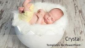  Presentation with baby sleeping - PPT theme featuring white cot like egg shell background and a light gray colored foreground