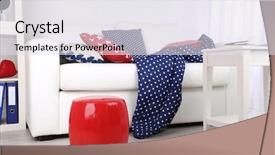  Presentation with multicolor - PPT layouts enhanced with white couch with multicolor pillows and plaid in modern living room background and a sky blue colored foreground