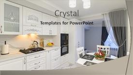  Presentation with kitchen furniture - Beautiful slide set featuring white-cozy-and-comfy-contemporary backdrop and a light gray colored foreground