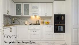  Presentation with kitchen furniture - Cool new PPT theme with white-cozy-modern-classic-kitchen backdrop and a light gray colored foreground