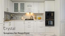  Presentation with kitchen furniture - Presentation design consisting of white-cozy-modern-classic-kitchen background and a light gray colored foreground