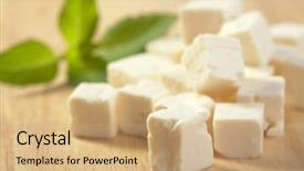  Presentation with feta cheese - Cool new presentation with white cube - feta cheese on wooden cutting backdrop and a coral colored foreground