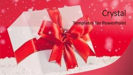  Presentation with christmas ribbon festive - Beautiful PPT theme featuring white decorative christmas gift box with ribbon on snow against red festive background backdrop and a red colored foreground