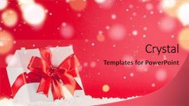  Presentation with christmas ribbon festive - Slide set featuring white decorative christmas gift box with ribbon on snow against red festive background background and a red colored foreground