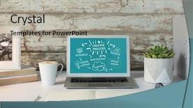  Presentation with teal - Colorful presentation design enhanced with white design doodles against teal backdrop and a light gray colored foreground