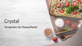  Presentation with leafy vegetables farm to table - Audience pleasing slide deck consisting of white desk - composition with spinach frittata backdrop and a light gray colored foreground