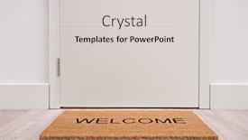  Presentation with welcome - PPT layouts enhanced with white-door-with-a-welcome background and a light gray colored foreground