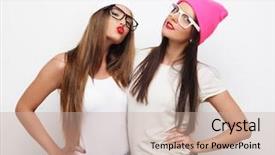  Presentation with german shepherd two young puppys - Slides enhanced with white education - two young girl friends wearing background and a  colored foreground