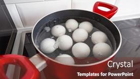  Presentation with easter - Amazing PPT theme having white-eggs-boiling backdrop and a tawny brown colored foreground