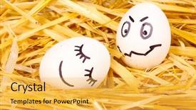  Presentation with human face set of faces - Audience pleasing presentation consisting of white eggs with funny faces backdrop and a yellow colored foreground