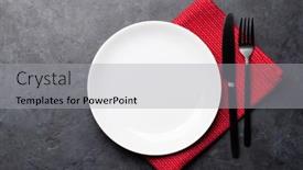  Presentation with table napkin - Presentation featuring white-empty-plate-fork-knife background and a light gray colored foreground