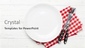  Presentation with table napkin - PPT theme consisting of white-empty-plate-fork-knife background and a white colored foreground