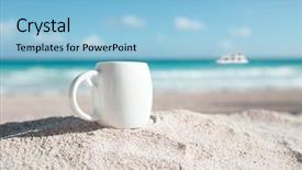  Presentation with coffee beans on a white - PPT theme having coffee cup with ocean beach background and a  colored foreground