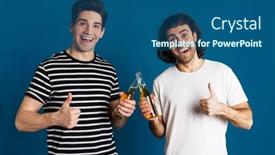  Presentation with two men on a judo - Slide deck having white-excited-two-men-showing background and a ocean colored foreground