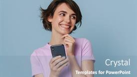  Presentation with white and black woman climbing ladders - Slide deck having white-excited-woman-laughing background and a  colored foreground