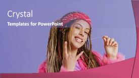  Presentation with chewing gum - Slide deck enhanced with white-excited-woman-with-dreadlocks background and a light blue colored foreground